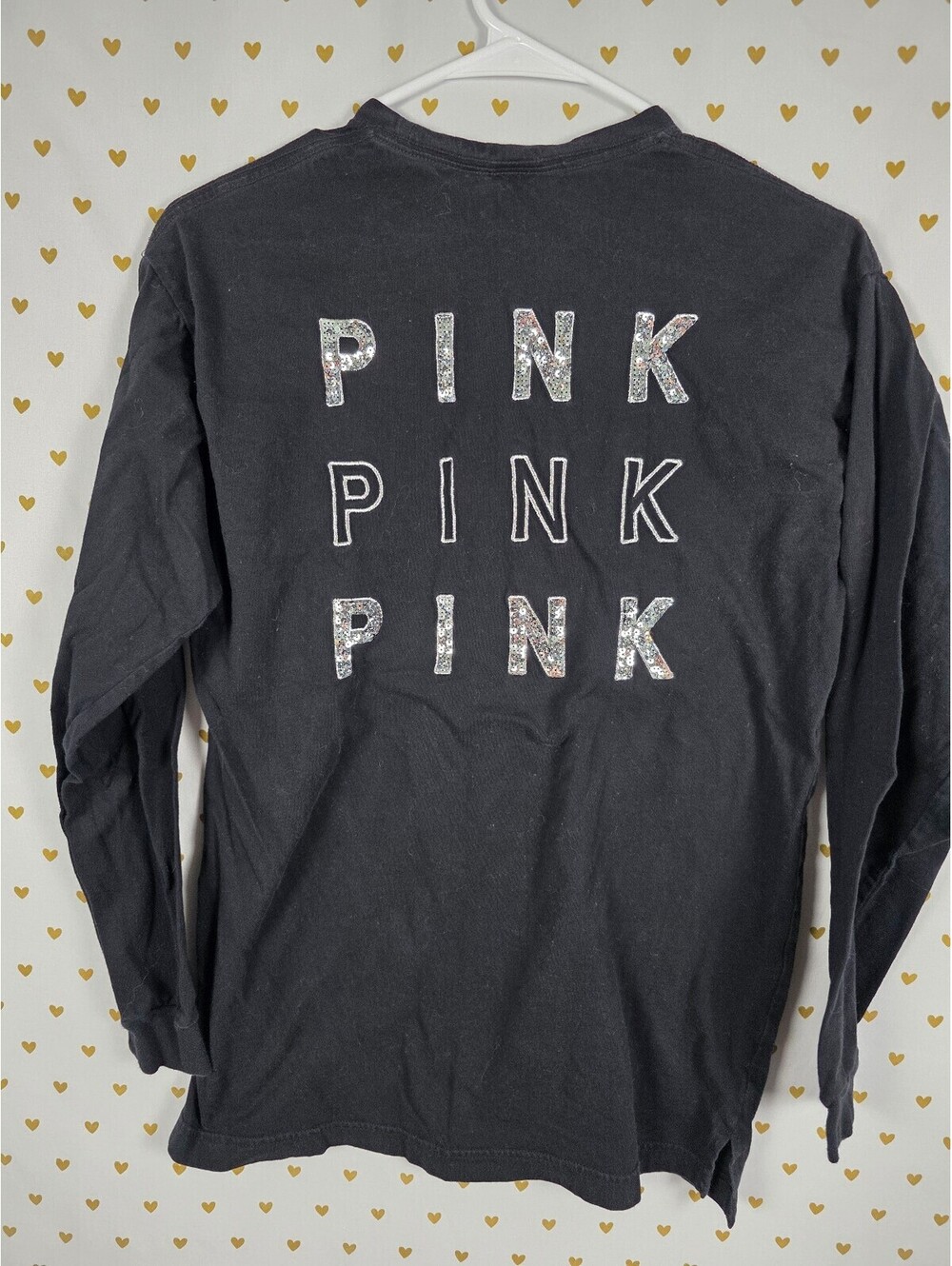 Victorias Secret PINK BLING Zebra Stripe Long Sleeve Tee Shirt Sequined XS